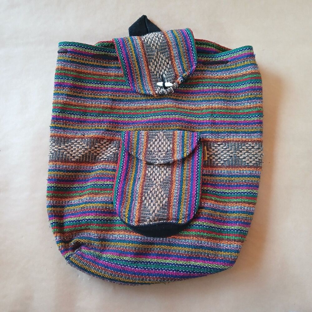 Colorful Woven Backpack Bag Aztec Boho Hippie Festival aesthetic